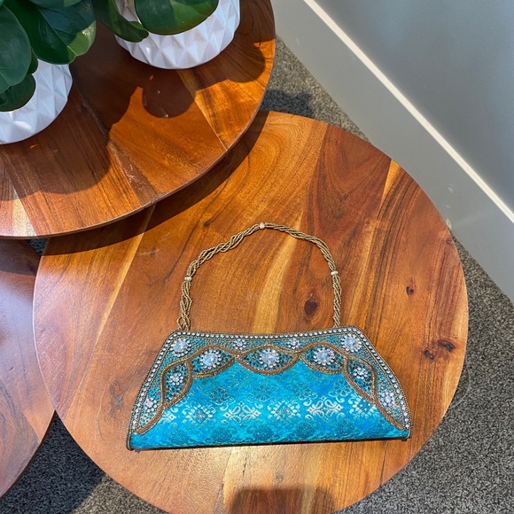 Blue Beaded Brocade Bag - Picture 4 of 7